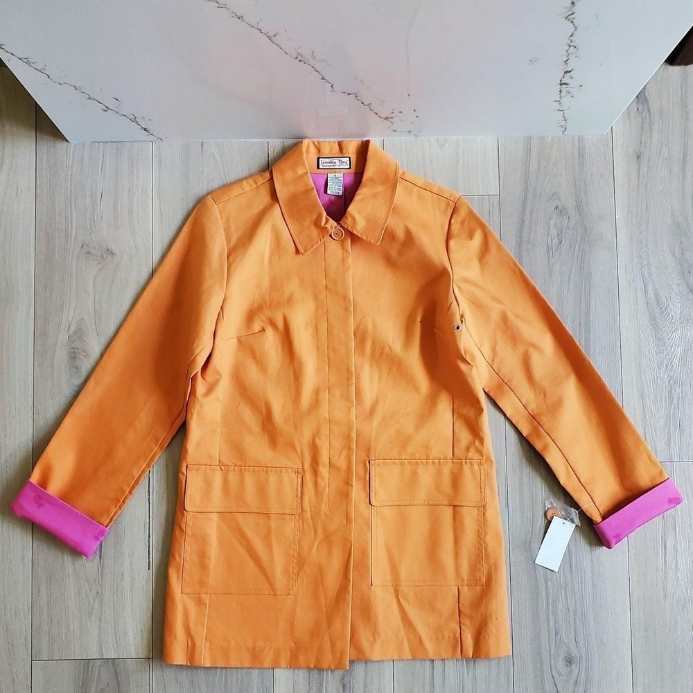 Jamaica Bay Coat Womens M Orange Citrus Twill Lined Pineapple Print Jacket